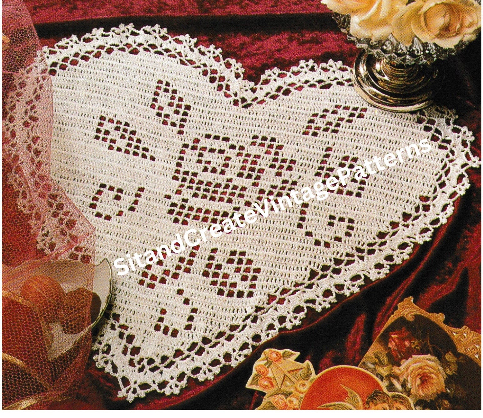 Vintage Crochet Heart Filet Doily - Etsy