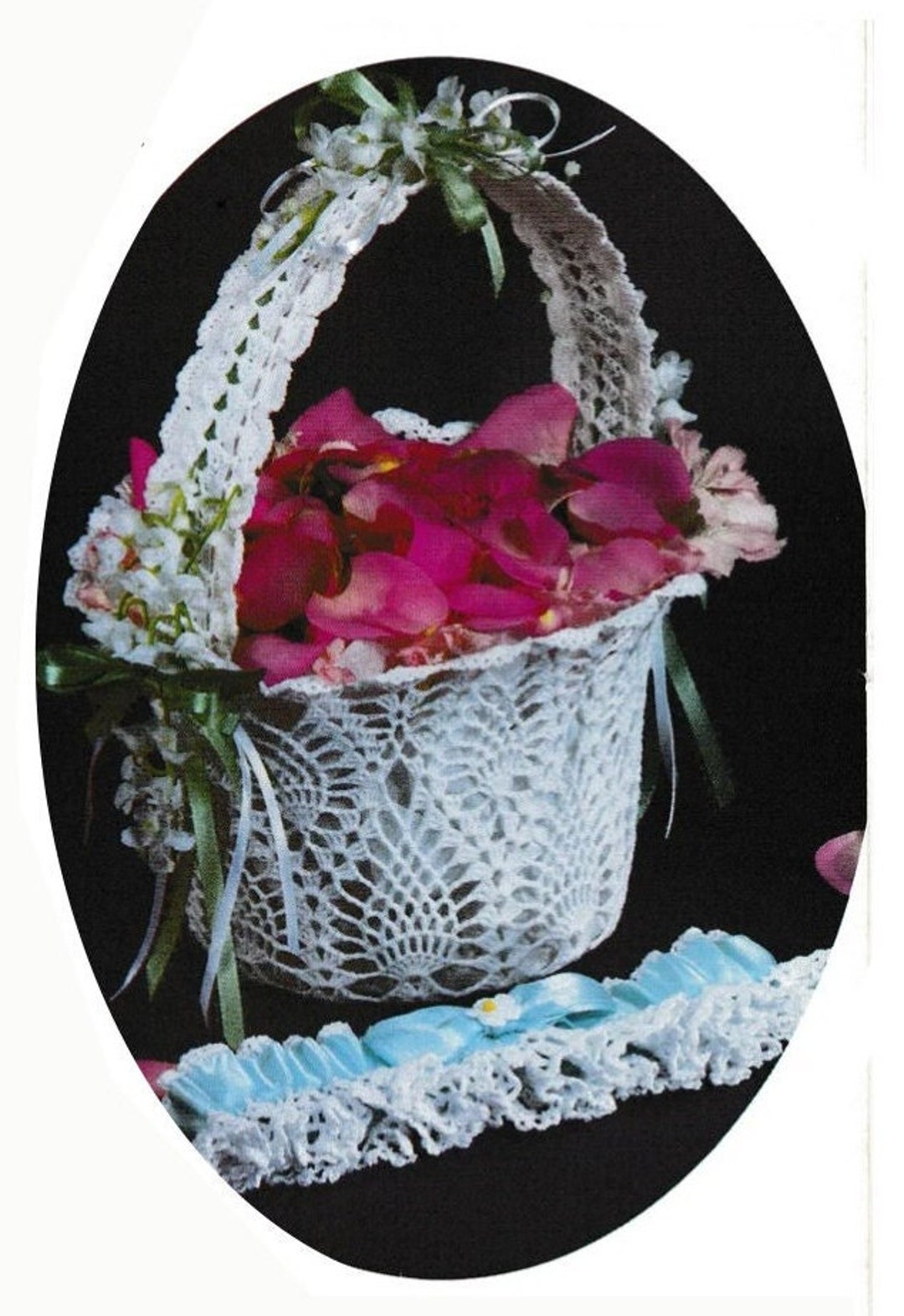Vintage Crochet Flower Girl Basket and Bridal Garter - Etsy
