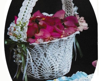 Cesta vintage de ganchillo para niña de las flores y liga de novia