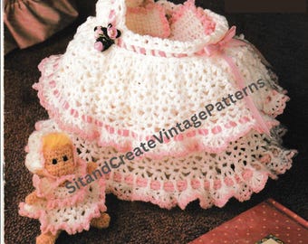 Vintage Crochet Dolly Tote-Along Bassinet