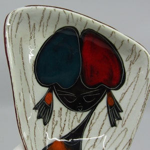 Vintage Italian asymmetric ceramic Girl tray / bowl with red leather back 1950s 1960s Whimsical mid century design Fun accent Made in Italy