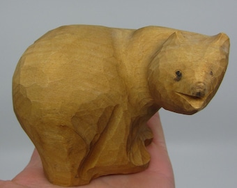 Vintage Swedish wooden hand carved brown bear figure Rustic style ornament Nordic nature inspired Scandinavian traditional crafts Sweden