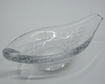 Vintage Swedish Kosta small clear glass bowl Designer Vicke Lindstrand N1342 Signed Controlled bubbles Scandinavian art glass Made in Sweden