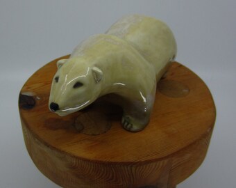 Vintage Swedish Karlskrona glazed ceramic polar bear figurine Designer Brita Mellander Jungermann Scandinavian animal figure Nordic gift MCM