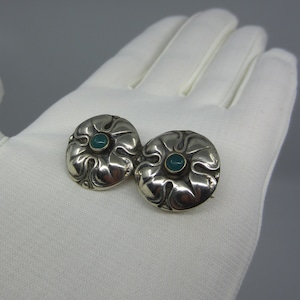 Antique Danish Hugo Grün double flower silver brooch with green stones / paste Georg Jensen style Delicate Nordic design Summer gift for her