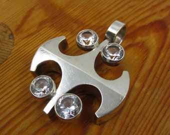 Vintage Finnish Kultaseppä Salovaara sterling silver pendant with rock crystals 1970s Modernist Nordic jewelry Designer gift Made in Finland
