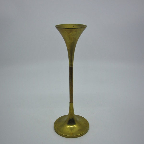 Vintage Danish handmade trumpet shaped brass candlestick / candle holder Scandinavian metal Nordic design Mid century modern Made in Denmark