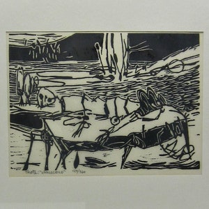 Vintage Sune Skote Linoldruck VÄRLDSBILD Skandinavisches abstraktes Bild Nicht figurative Grafik Kunst