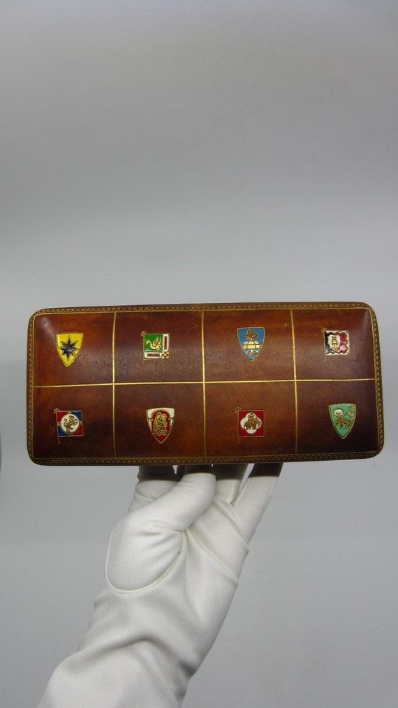 Vintage Italian leather box Heraldic shields / Co… - image 2