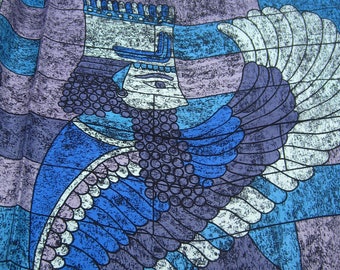 Foulard soie bleu blanc rouge Rosy Varte voiture ancienne. Vintage 1970 - Accessoires & Bagagerie