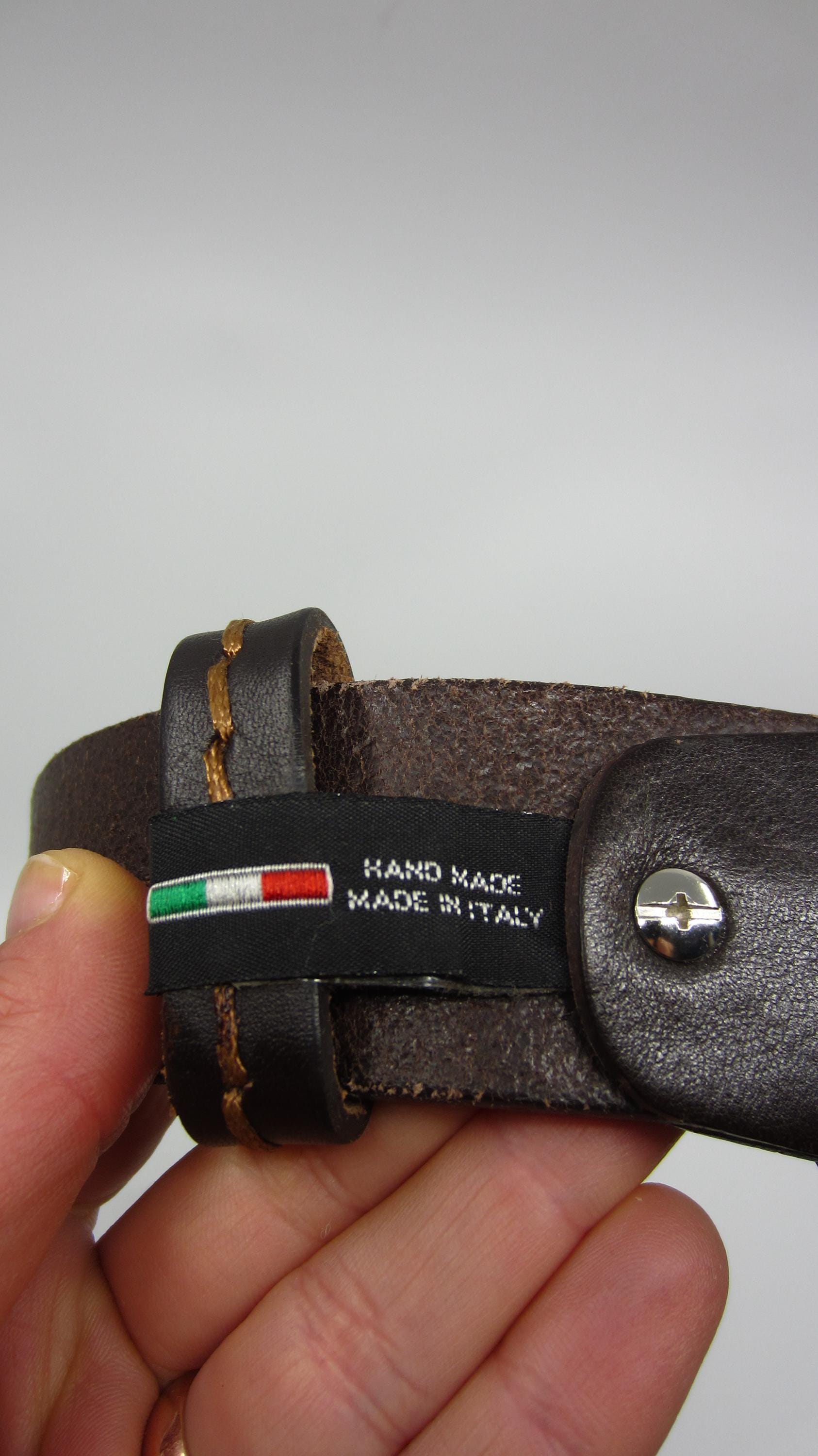 Vintage Italian Chiarugi Handmade Brown Leather Belt Stitch  display picture 2