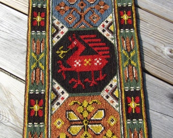 Vintage Swedish wall hanging Bäckahästen Scania folklore horse Hand woven tapestry Nordic textile Folk art gift Sweden Traditional pattern