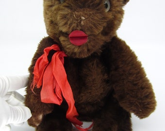 Ours Ancien 28 Cm Beige – Yeux Marrons, Nez Brodé – Bon état, Défaut Boîte à Musique