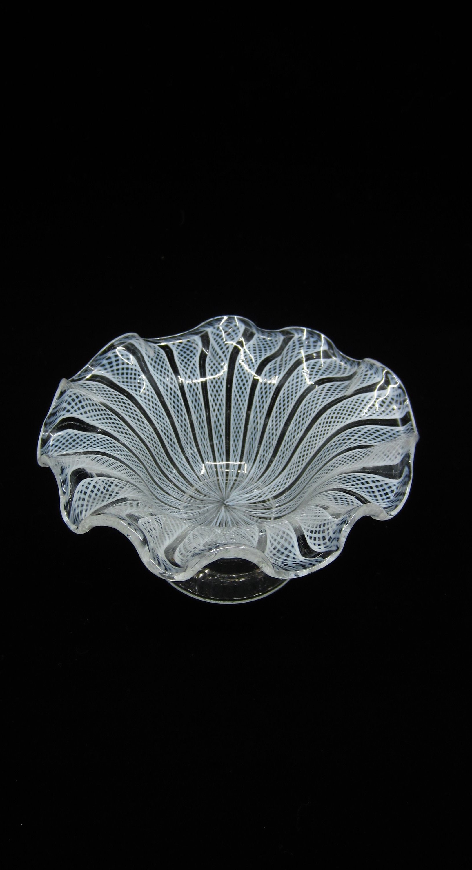 Vintage Murano Klar Weiss Glasschale Mit Retortoli Rohr Waved Etsy