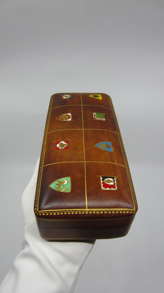 Vintage Italian leather box Heraldic shields / Co… - image 5