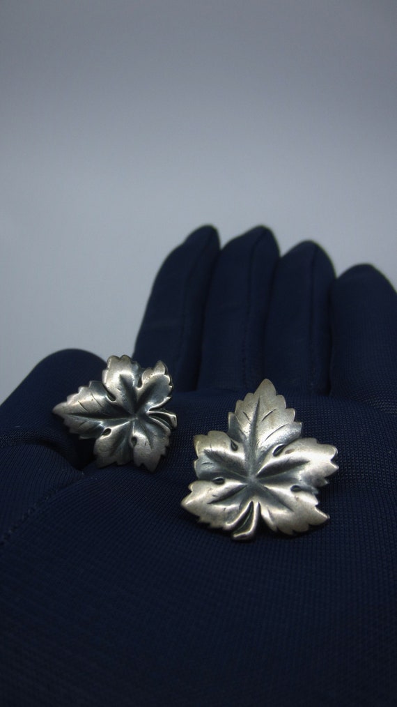 Pair of vintage Swedish leaf shaped sterling silve