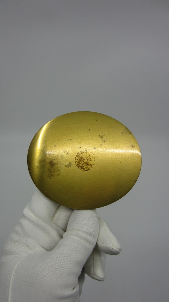 Vintage oval gold tone metal powder compact Art D… - image 7