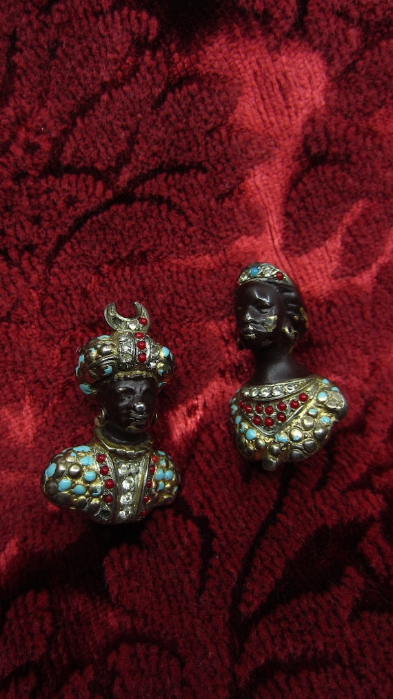 Pair of antique French Blackamoor brooches Marked… - image 2