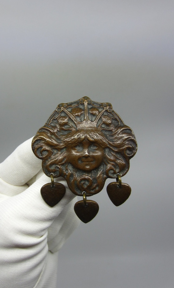Antique Swedish large copper brooch Little Princes