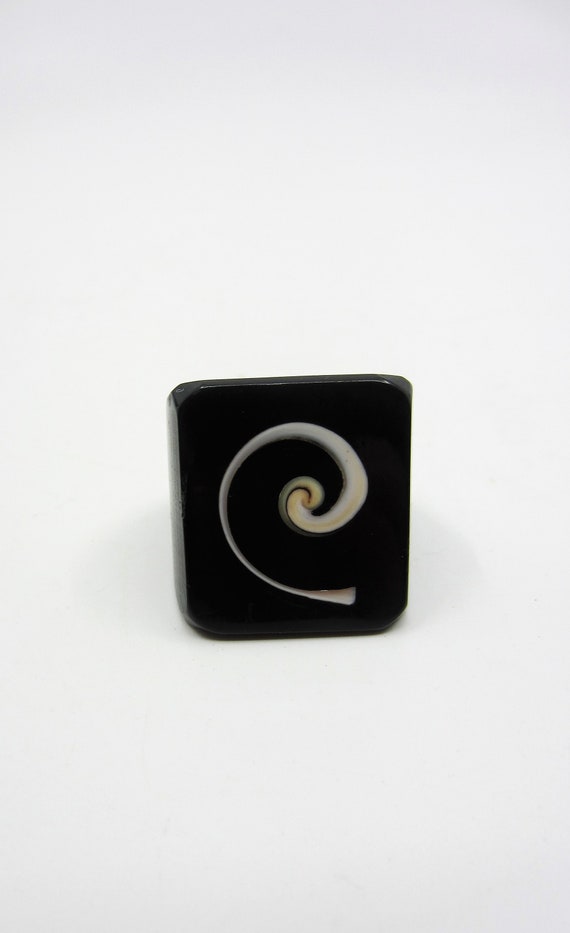 Vintage chunky black plastic ring with Shiva eye … - image 1