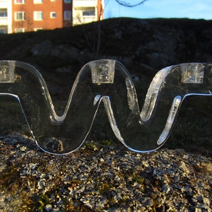 Vintage Swedish Kosta Boda icy clear glass candlestick holder for three candles shaped as letter &quot;W&quot; Scandinavian design Nordic style Sweden