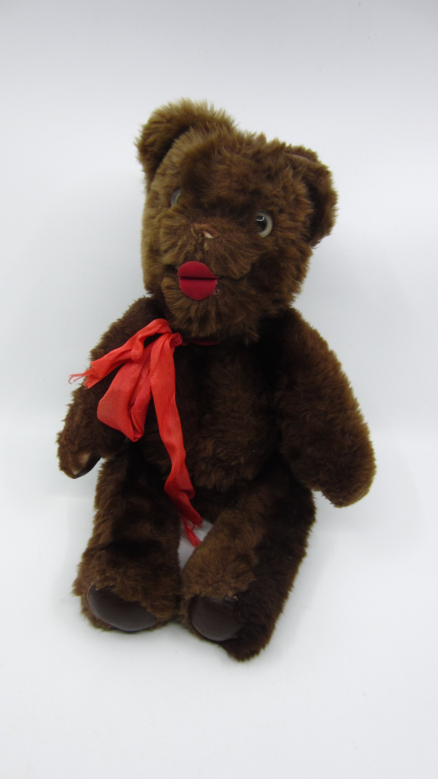 Ours en peluche marron vintage du milieu du siècle avec des yeux de verre - France