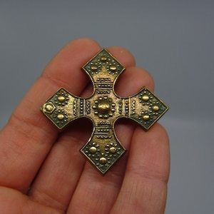 Vintage Finnish Kalevala Koru bronze cross brooch Nordic designer jewelry Scandinavian historical gift Old Norse / Viking style Finland
