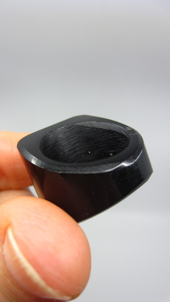 Vintage chunky black plastic ring with Shiva eye … - image 10