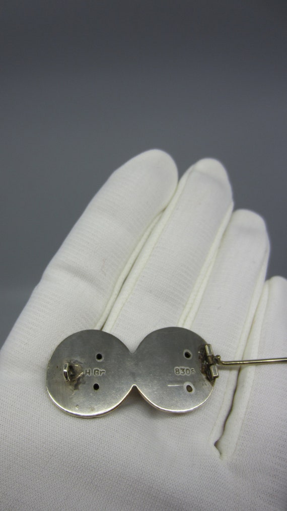 アンティークデンマークHugo Grünダブルフラワーシルバーブローチ