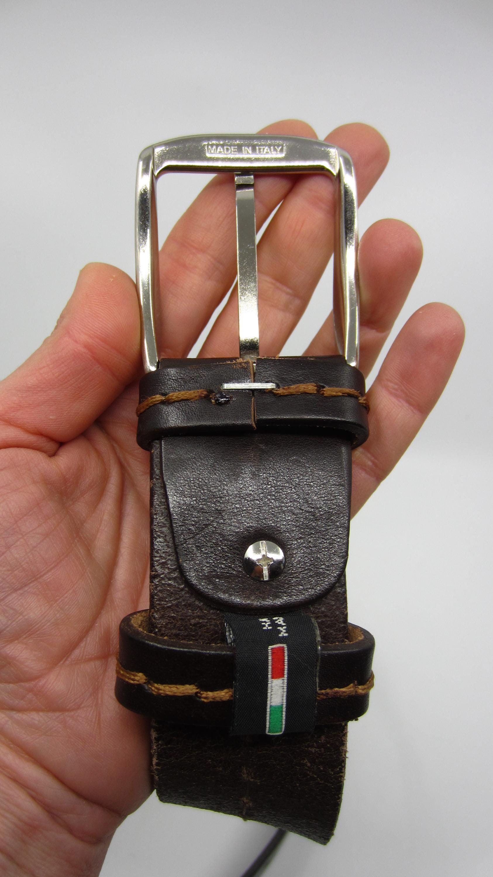 Vintage Italian Chiarugi Handmade Brown Leather Belt Stitch  display picture 1