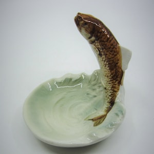 Vintage German Gräfenthal small porcelain dish / tray Fish over a whirlpool Victorian style Carl Scheidig Porzellanfabrik Made in Germany