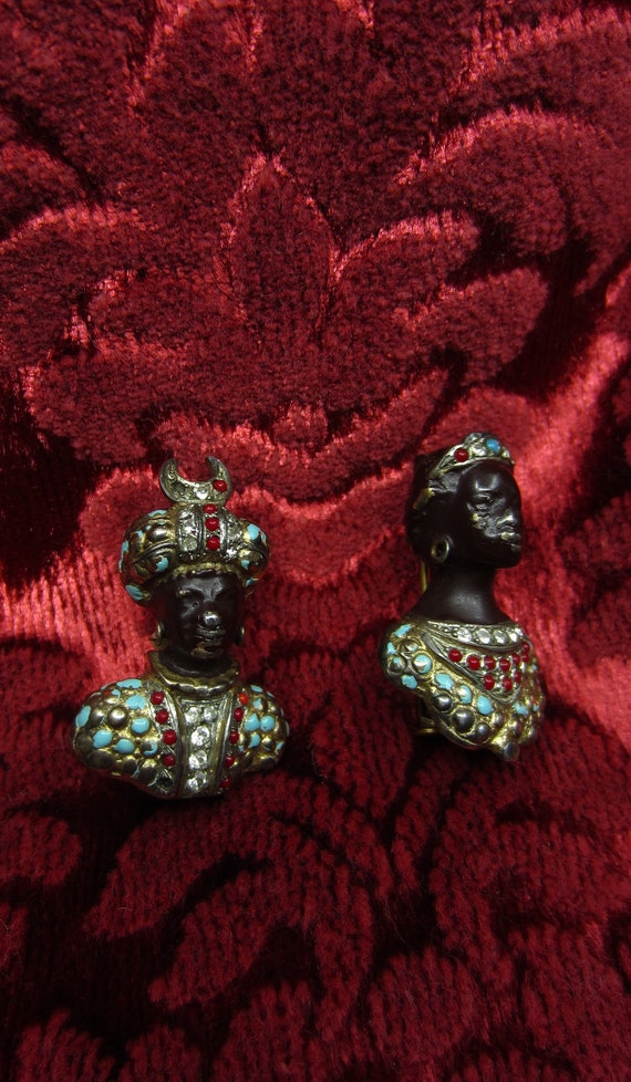 Pair of antique French Blackamoor brooches Marked… - image 3