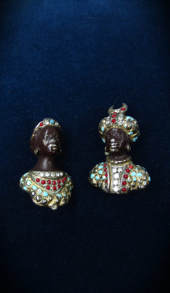 Pair of antique French Blackamoor brooches Marked… - image 1