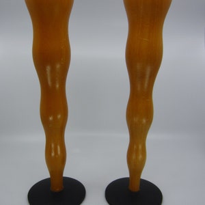 Pair of vintage Swedish tall curvy wood & cast iron Candlesticks / Candle holders Designer Mikael Björnstjerna for Boda Nova Made in Sweden