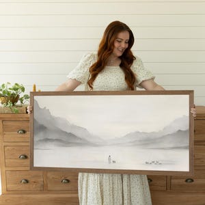 Jesus Leaves the 99 Art, Framed Print Minimalist Neutral Painting, Biblical Art, Modern Christian Wall Artwork, LDS Art Faith Gifts (Grey)