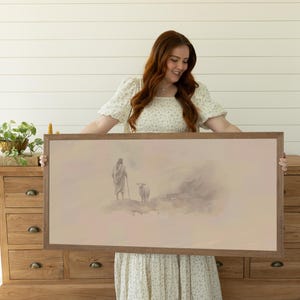 Christian Wall Artwork Jesus Leaves the 99 Print Neutral Beige Biblical Art  Modern Christian decor Spiritual Christian Art Work