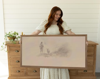 Christian Wall Artwork Jesus Leaves the 99 Print Neutral Beige Biblical Art  Modern Christian decor Spiritual Christian Art Work
