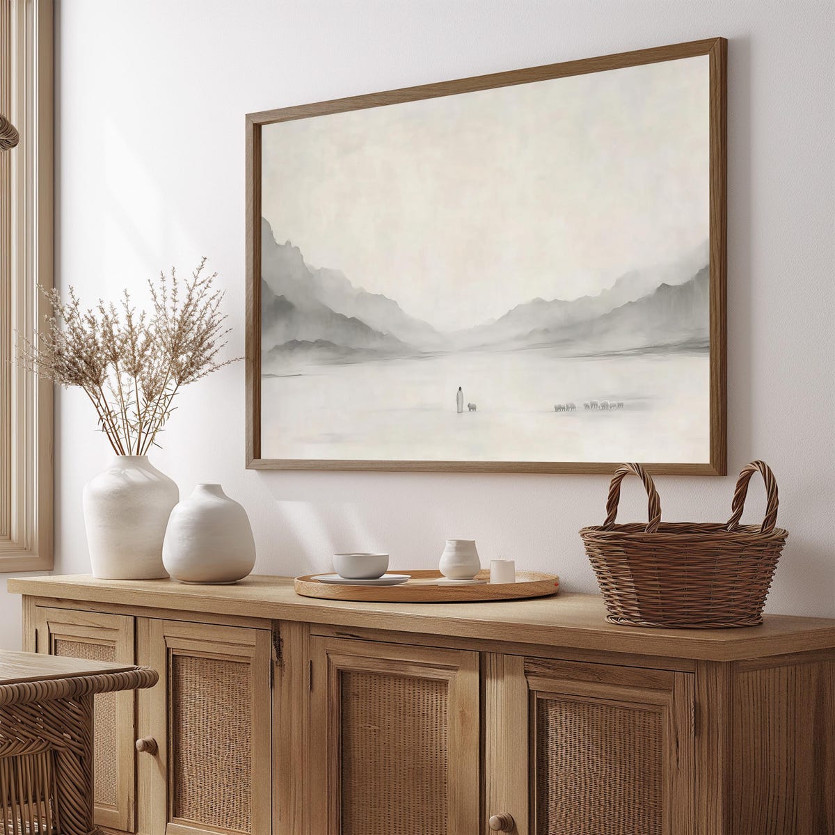 40x20 Jesus Leaves the 99 Art, Framed Print Minimalist Neutral Painting, Modern Christian Wall Artwork - Etsy