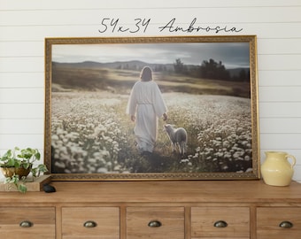 Large Christian Wall Art Framed Religious Print Modern Faith Gospel Home Decor Beige Minimalist Prayer Corner Display Spiritual Jesus