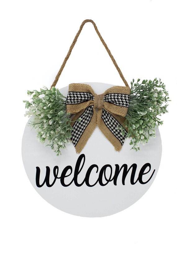 Restaurant Wooden Door Hanging Sign with Premium Greenery for Front Door Fall Farmhouse D/écor for Front Porch Welcome Sign for Front Door Spring 12 inch Welcome Wreath Front Door Decor for Home