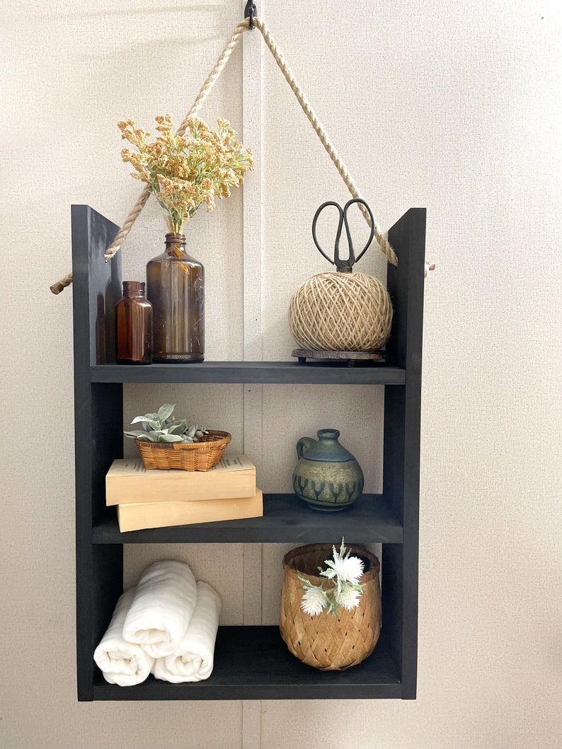 Rustic Wooden Bathroom Decor Rope Hanging Bathroom Shelves - Etsy