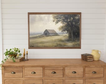 Framed Farmhouse Landscape Print: Rustic Country Cottage Wall Art