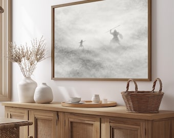 David and Goliath Art Framed Print Biblical Wall Decor Large Modern Christian Art Canvas Religious Minimalist Shepherd Parable Artwork