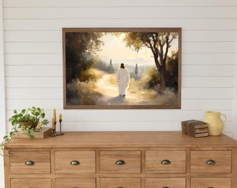 Large Christian Wall Art Framed Religious Print Modern Faith Gospel Home Decor Beige Minimalist Prayer Corner Display Spiritual Jesus