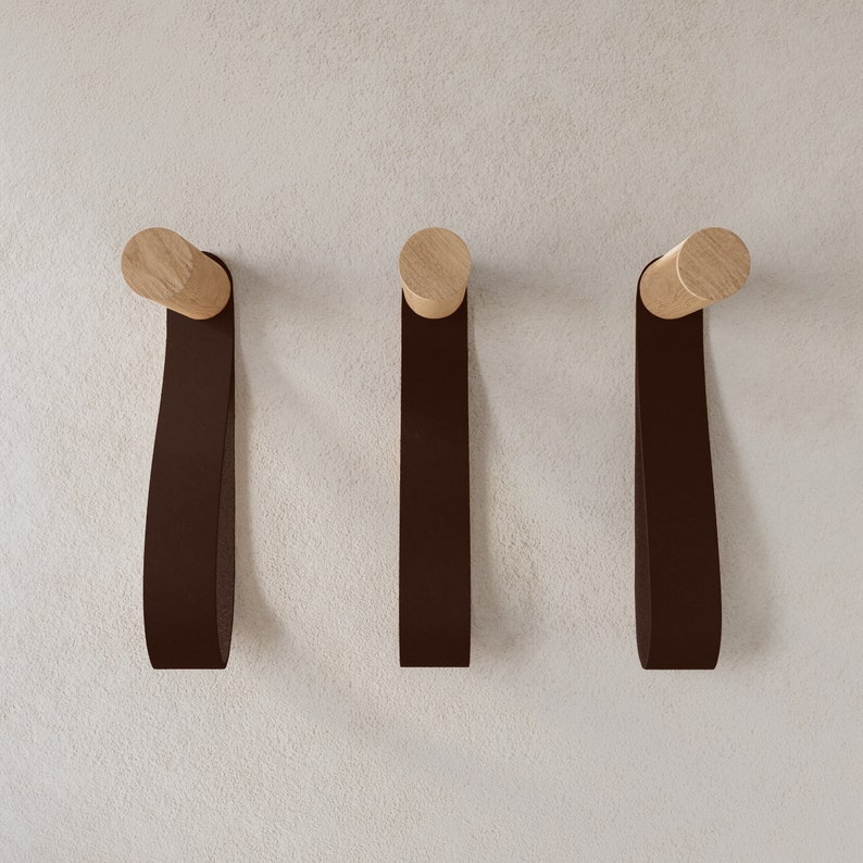 Natural Wood Coat Hooks Wall Mounted With Leather pack of Etsy