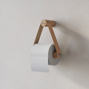 Wood and Leather Toilet Paper Holder Vintage Farmhouse Bathroom Decor Boho Wall Hooks