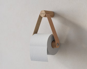 Wood and Leather Toilet Paper Holder Vintage Farmhouse Bathroom Decor Boho Wall Hooks
