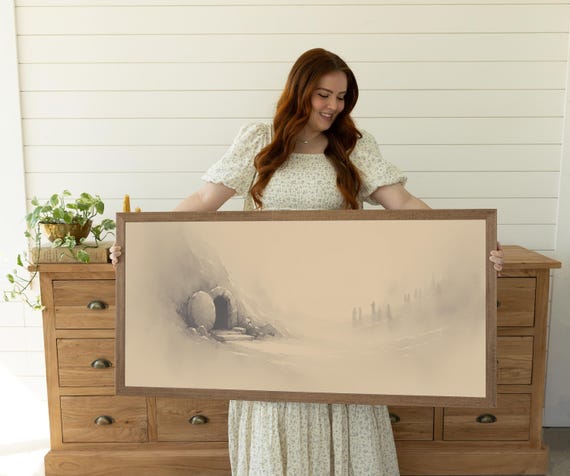 Framed He Is Risen Christ Empty Tomb Biblical Art Print Religious Wall Decor Christian Home Faith Inspired Easter Decoration Resurrection