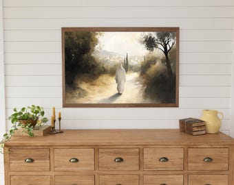 Large Christian Wall Art Framed Religious Print Modern Faith Gospel Home Decor Beige Minimalist Prayer Corner Display Spiritual Jesus