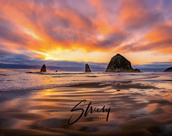 Landscape Photography-Acrylic Prints-Canvas Prints-Wall Decor-Wall Art-Home Decor-Oregon Coast-Sunset-Nature-Cannon Beach-Free Shipping